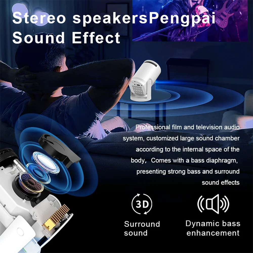 Smart WiFi6 Projector Wireless Sync to Smart Phone HD Home