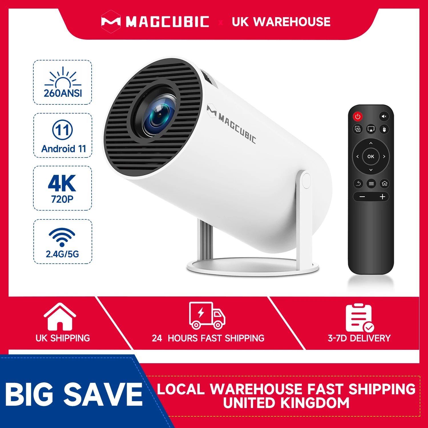 Magcubic 4K Wifi6 Projector Android 11 260 ANSI Dual WIFI