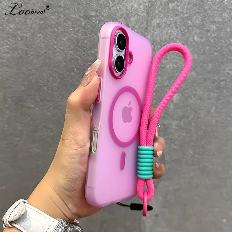for Magsafe Candy Color Contrast Lanyard Case for iPhone